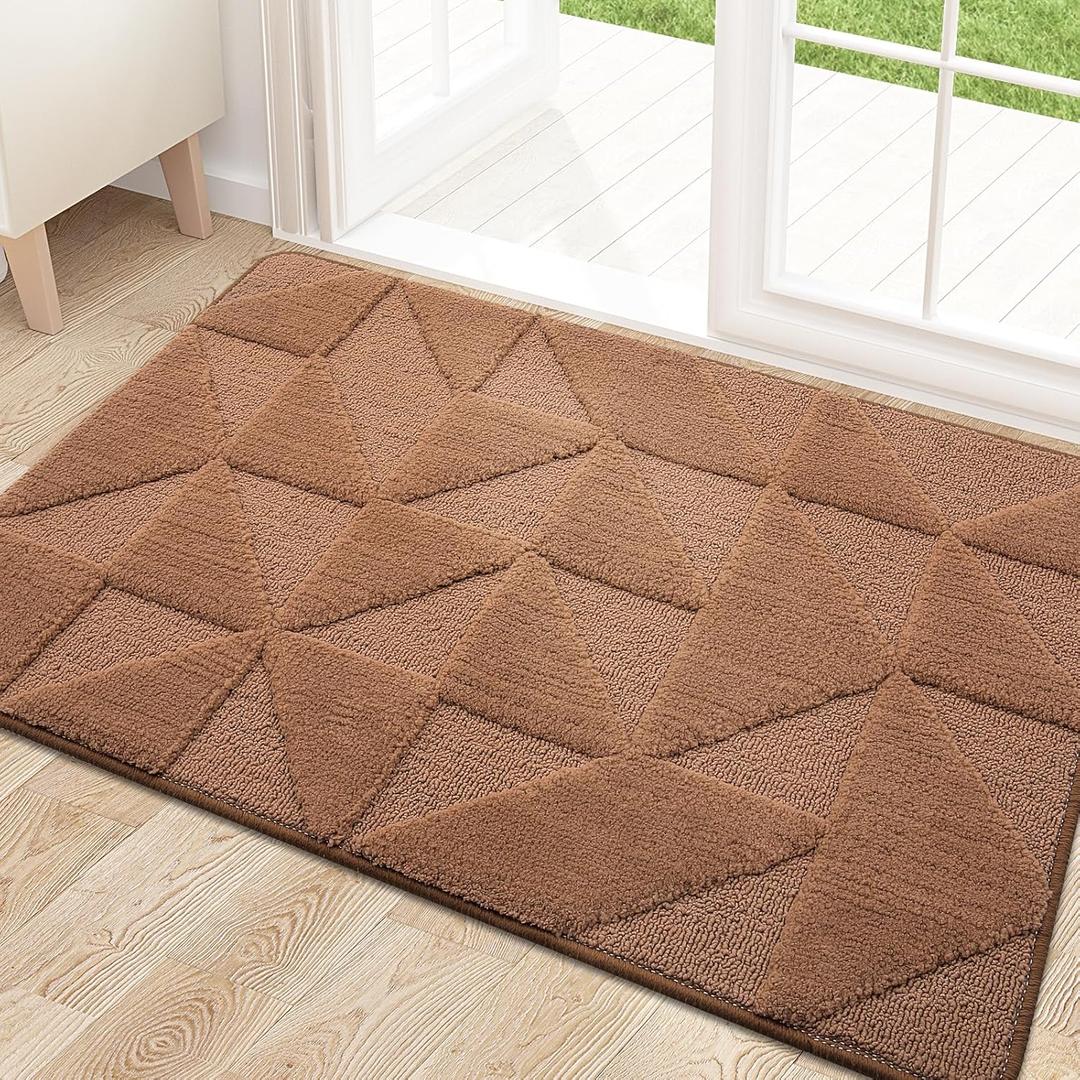 OLANLY Door Mats Indoor, Non-Slip, Absorbent, Dirt Resist, Entrance Washable Mat, Low-Profile Inside Entry Doormat for Entryway (32x20 inches, Brown)
