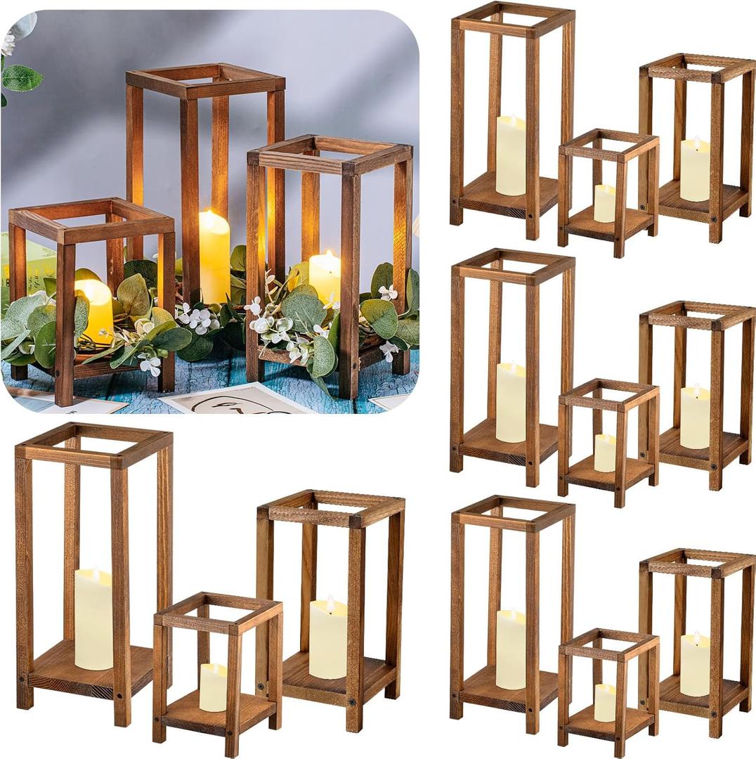 Sliner 24 Pcs Wedding Lantern Centerpiece Set Includes 12 Rustic Wooden Candle Lantern 12 Flameless LED Candle for Wedding Party Baby Shower Table Fireplace Farmhouse Home Decoration