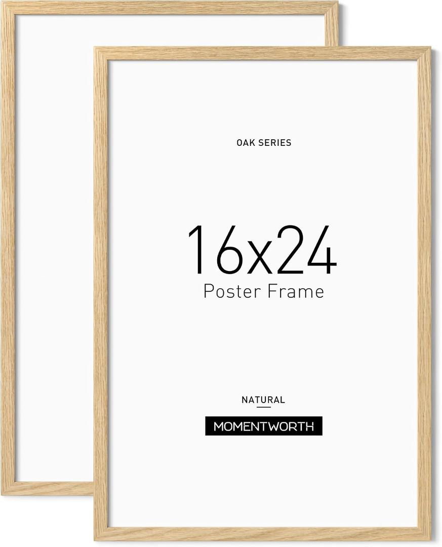 Momentworth Minimalist 16x24 Frame, Solid Oak Wood 16x24 Picture Frame for Wall Mount - Wall Decor for Home, Office & Galley (2 Pack,Oak), 16x24 , 2pk