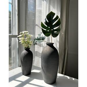 PORCER Ceramic Vases for Home Decor, Black Bronze Ceramic Vase Set of 2, Vintage Minimalist Decorative Vase for Table Centerpiece Dining Living Room Office House Nightstand Fireplace Decoration