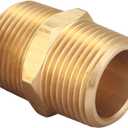 3/4 Inch NPT Brass Nipple Male Pipe Fitting Adapter, Hex Nipple, (3/4 inch x 3/4 inch NPT Male, 2 Piece), Straight Connector Pipe Fitting, Thread 1" OD to 1" OD