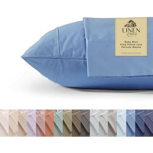 Linen Home 100% Cotton Percale Pillowcases King Size, Baby Blue, 2 Pieces of Pillow Case, Crisp and Cool Strong Bed Linen, 20 inches X 36 inches