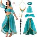 Mecamelon Women Arabian Princess Fairy Costume Set Adult Halloween Dress with Accessories, Small