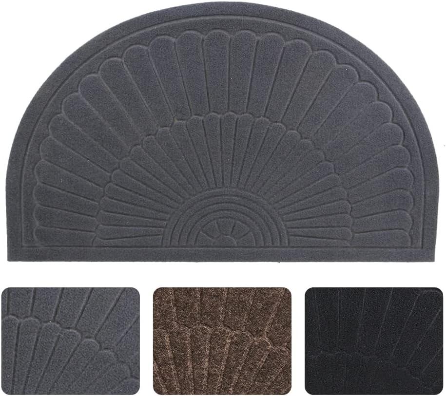 Morning View Half Round Doormat, Gray, Outdoor Indoor Rug - 30x18 inches, Non Slip, High Traffic, Absorbent, Modern Design (Grey)