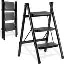 3-Step Ladder, Folding Step Stool for Kitchen/Closet/Garage, Sturdy & Lightweight Aluminum Handy Ladder, 200 lbs Capacity, Anti-Slip Pedals, Compact & Portable for Home DIY & Everyday Tasks