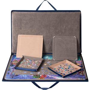 Lavievert 1000 Piece Jigsaw Puzzle Board with Padded Cover, Portable Case with 4 Sorting Trays & Detachable Board, Puzzle Caddy Storage Saver with Non-Slip Surface for Adults, Up to 1000 pcs