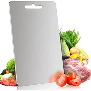 Stainless Steel Cutting Board - Titanium Cutting Boards for Kitchen,Double-Sided Food Grade Non Toxic Cutting Board,Chopping Boards for Home Outdoor Camping Meal Prep,Easy to Clean, M 13.4 * 9
