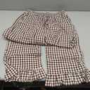 Flygo Womens Gingham Pants Cotton Wide Leg Ruffle Lounge Trousers (M)