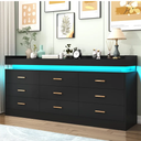 9 Drawer Dresser with LED Light and Charging Station, Modern Chest of Drawers for Closet, Wide Drawer Organizer Cabinet for Bedroom, Living Room, Entryway, Hallway(9 Drawer Black)