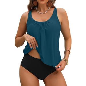 Yonique Two Piece Tankini Swimsuits for Women Blouson Bathing Suits Modest Swimwear (XX-Large, Malachite Green)