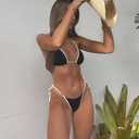 Women Triangle String Bikini Set Color Block Two Piece Brazilian Swimsuit Spaghetti Strap Tie Swimwear (M)