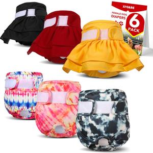 XPCARE 6 Pack Washable Female Dog Diapers - Reusable Doggie Diapers, Highly Absorbent Dog Diapers, Leak-Proof Puppy Diapers for Female Dog in Heat, Period, Incontinence(XS)