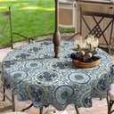 Outdoor/Indoor Round Tablecloth with Umbrella Hole Zipper, Decorative Circular Table Cover for Home Garden, 60 Inch, Celadon Wreath