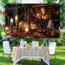 Halloween Banner 71x43 Inch Rustic Pumpkin Backdrop Banner with Candles and Ghost Scene Trick or Treat Sign for Indoor Wall or Porch Halloween Decorations Outdoor with Hooks and Rope