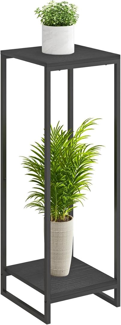JEPRECO 34" Tall Plant Stand Indoor, 2-Tier Modern Plant Shelf, Corner Flower Pot Holder Organizer for Living Room Balcony Patio Garden (Black)
