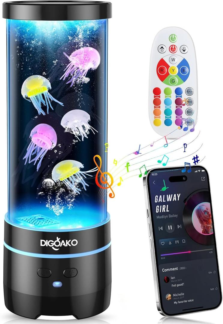 Jellyfish Lamp Bluetooth Speaker with White Noise, 17 Color Floating Jelly Fish Lava Tank Aquarium Light for Home Office Bedroom Decor Great Gifts for Adults Kids (Bluetooth Speaker)