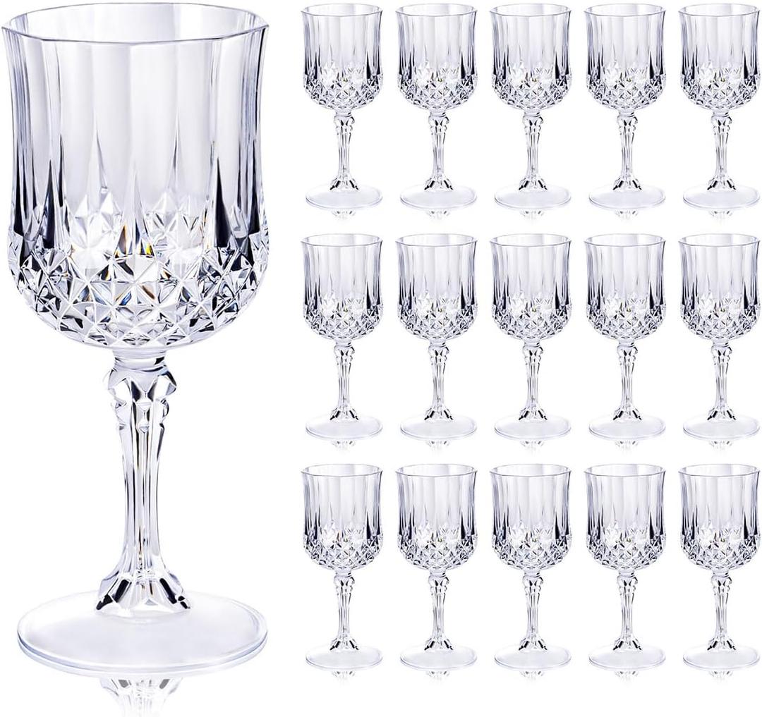 Ciaell 24PCS Plastic Glasses - 7 Oz Plastic Goblets for Party - Clear Vintage Drinking Glasses - Disposable Water Goblets Set for Wedding, Bar, Beer, Juice, Cocktail, Whiskey