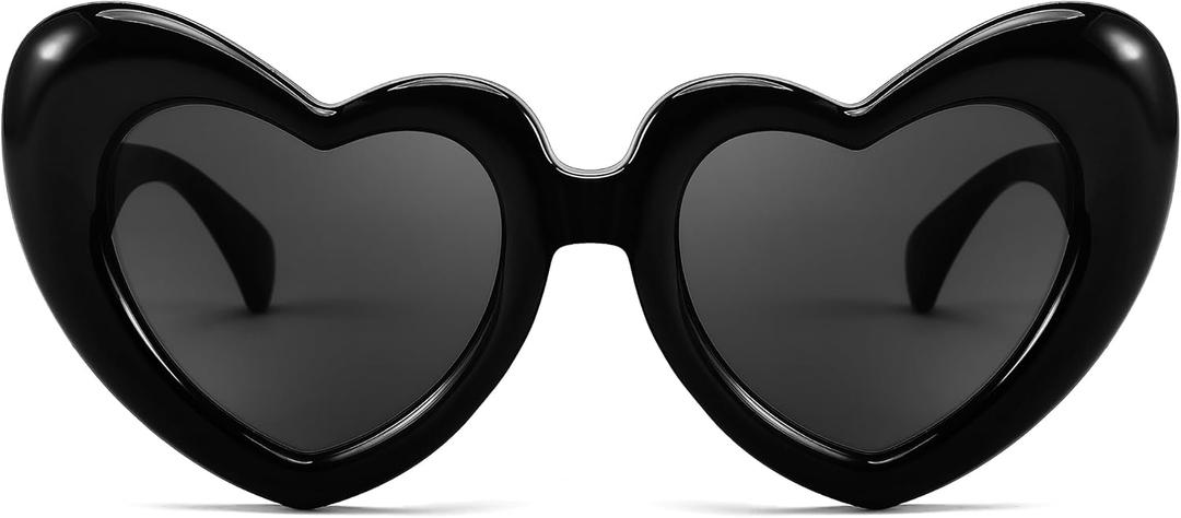FEISEDY Inflated Heart Shaped Sunglasses Women Men Vintage Oversized Thick Frame Stylish Love Eyeglasses B9116 (Black)