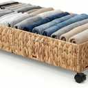 Under Bed Storage with Wheels, 31.5in / 37L Large Handwoven Water Hyacinth Under Bed Shoe Storage Organizer Drawer, Tool-free Assembly Rolling Storage Containers for Bedroom Clothes Shoes Blankets