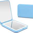 Kintion 2025 Pocket Mirror, Rechargeable Dimmable 3 Color Lighting 1X/3X LED Compact Travel Makeup Mirror for Purse, Portable, Folding, Handheld, Small Lighted Mirror for Women Gift, Blue