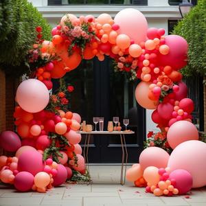 Pink and Rose Red Balloons Garland Double Stuffed Baby Pink Balloons Different Sizes Macaron Orange Latex Arch Kit for Birthday Baby Shower Wedding Anniversary Party Decorations