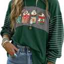 Dokotoo Christmas Decorations Tops for Women Trendy Striped Women's T-Shirts 2024 Crewneck Long Sleeve Womens Tops Dressy Casual Women's Blouses (Green, XL)