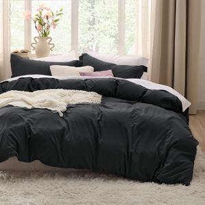 Bedsure Black Duvet Cover Full Size - 3 Pieces Prewashed Extra Soft Cotton-Like Polyester Bedding Set, Includes 1 Duvet Cover 80x90 Inches with Zipper Closure & 2 Pillow Shams, Comforter Not Included