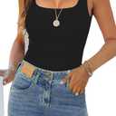 Womens Tank Tops Dressy Summer Sleeveless Shirts Sexy Square Neck Double Lined Fitted Tops T Shirts Blouses (XS)