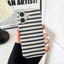 ZTOFERA for iPhone 17 Case with Geometric Horizontal Stripes,Cute Fashion Simple Line Pattern for Women Men,Soft TPU Slim Glossy Shockproof Case Cover(Navy Blue)