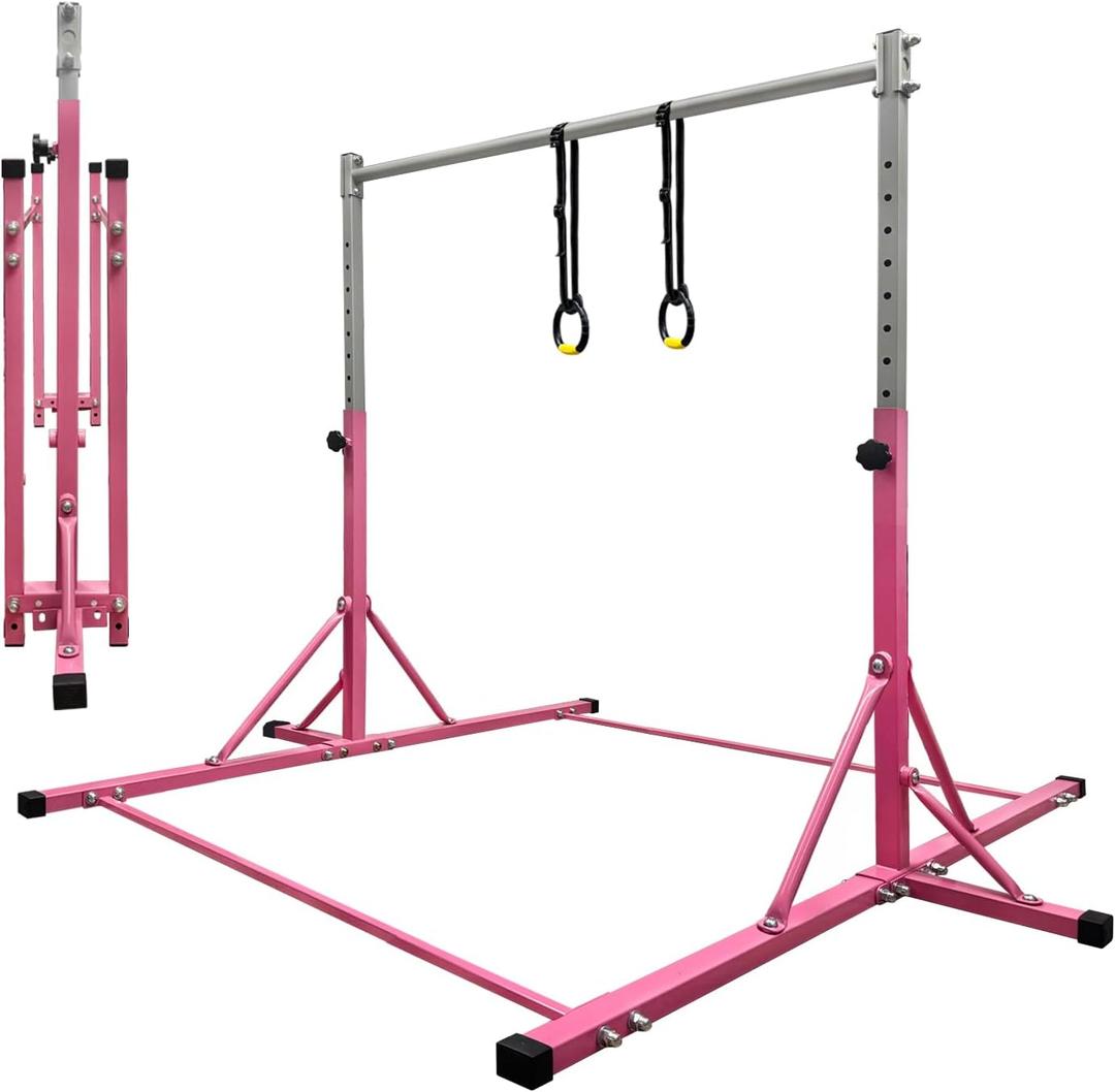 Gymnastics Kip Bar for Kid and Teenage Ages 3-18, 5.2FT Base Length, Adjustable Height from 3FT to 4.8 FT Height,Foldable Gymnastic Training Equipment for Home and Club Use