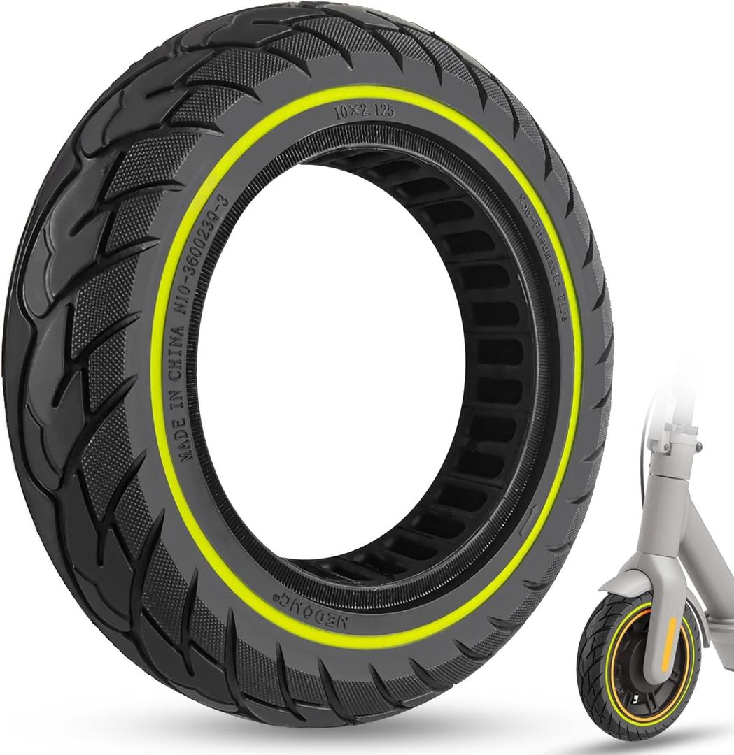 10x2/54-152 Solid Tire, 10x2.125 Tubeless Fit for Swagtron SG-5, VOLPAM SP01, Gotrax GXL V2, Ninebot F25/ D40X/ D18W/ D28U, Replacement for 50/75-6.1 10x2 Original Tire, Luminous Green