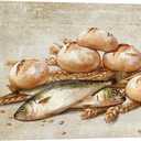 KREATIVE ARTS Two Fish and Five Loaves Wall Art 16x24 Inch Rustic Kitchen Canvas Print Vintage Bread and Fish Painting Farmhouse Dining Room or Restaurant Wall Decoration Ready to Hang