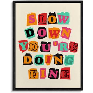 Positive Affirmations Framed Canvas Wall Art Slow Down You're Doing Fine Poster Print Wall Decor Daily Reminder Uplifting Quote Painting Picture Home Decoration