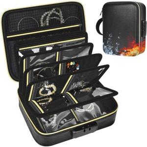 Fireproof Travel Jewelry Organizer Case with Lock, Portable Jewelry Binder with 6 Detachable Loose-leaf Pages, Clear Storage Book for Necklaces, Earrings, Rings & Bracelets (Bag Only)