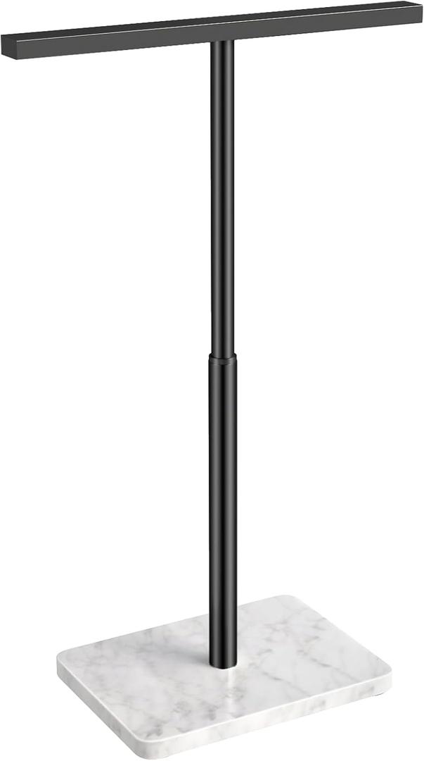 Hand Towel Holder Stand, Matte Black Hand Towel Rack for Bathroom, T-Shape Towel Holder Stainless Steel for Kitchen Vanity Countertop, Marble Base Adjustable 9.06"-17.68"