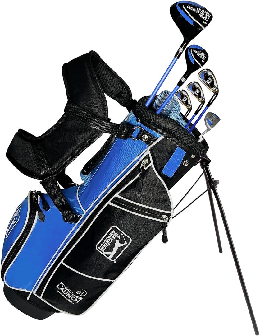 PGA Tour Youth Golf Club Set – 10-Piece Right-Handed Kids Golf Set for Ages 8-12 (4’8”-5’2”) – Beginner Junior Golf Clubs with Lightweight Stand Bag, Mallet Putter, Hybrid, Driver & More by Golfgen (Right Handed)
