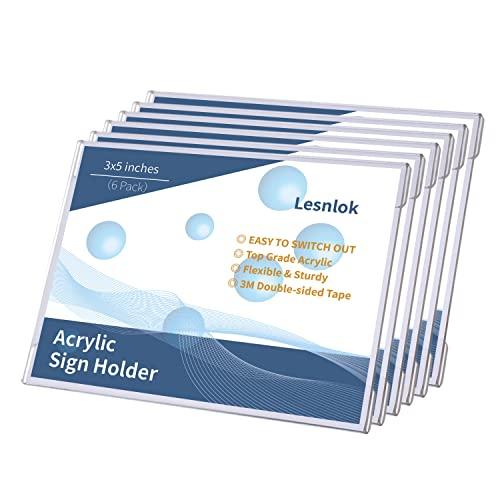 Lesnlok 6 Pack 3" x 5" inch Acrylic Sign Holder Wall Mount Sign Holders Clear Acrylic Frame with 3M Tape Adhesive Clear Poster Frames Plastic Sign Holder
