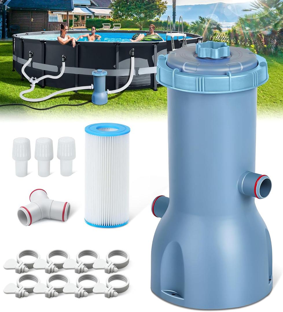 KimFilter Pro Series 1000 GPH Above Ground Pool Filter Pump, Powerful Pool Cartridge Filter Pump, Water Circulation and Filtration System - Improved Water Clarity, Pools Pumps Above Ground-Light Blue
