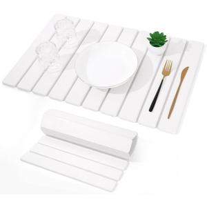 Bowl Drying Mat, Kitchen Countertop Stone Bowl Drying Mat, 24 '(Length) X 16' (Width) Fast Anti Slip Fast Drying Stone Bath Mat, White Shower Stone Bath Mat