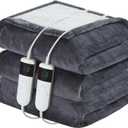 Electric Heated Blanket Queen Size 84''x90'' Soft Flannel & Sherpa Electric Blanket with 10 Heating Levels, Automatically Shut Down After 8h with Overheat Protection Machine Washable (Dark Grey)