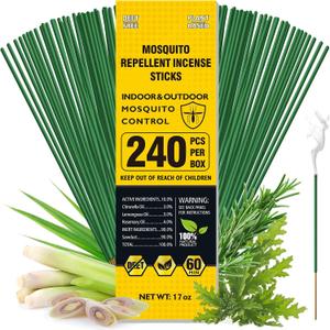 BugBai® Mosquito Repellent Outdoor Patio, 240 PCS Natural Plant-Based Citronella Oil Incense Sticks Indoor Home Pet Family Safe, DEET Free Bug Insect Control Repellent for Yard Garden Camping Fishing, 240 Count