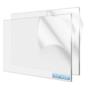 WISYOK 2-Pack 12" x 16" Acrylic Sheets, 1/4" Thick Clear Plexiglass for DIY, Crafts, Signs, Frames, Display, Glass Replacement (6mm) 
