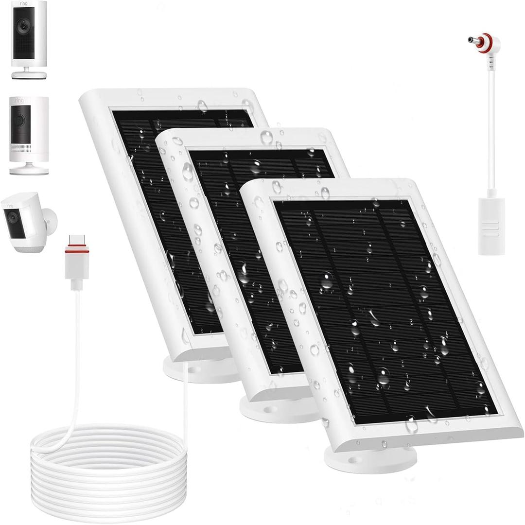 3 Pack Solar Panel for Ring Camera(2nd Generation) Dustproof Waterproof 5W Solar Panel with 10FT/3M Long Cable for Stick Up & Pro Spotlight Cam Battery for Security Camera (deep white)