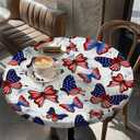 Yesad Elastic Tablecloth for Round Tables, Waterproof Tablecover for Up to 45"-48" Round Table, Dining Tablecover for Indoor and Outdoor, Holiday, Flag Butterfly