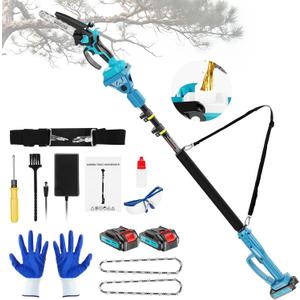 Mini Chainsaw6 Inch Pole Saw 2-in-1,with Extension Pole, Automatic Oiler with 2 Battery,Tree Trimmer Limb Branch & Pole Pruner,Holiday Gifts for Men, Fathers & Gardening Enthusiasts