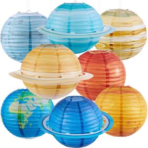 Easy Joy Space Paper Lantern Planets Lanterns Out of This World Space Outer Space Party Decorations Galaxy Earth Birthday Decor Classroom Science Astronaut Theme Solar System Party for Kids 8PCS