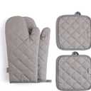 Oven Mitts and Pot Holders 4 pcs Set,High Heat Resistant 500 Degree Extra Thicken Long Kitchen Cotton Oven Glove for Cooking (12 Inch,Grey)