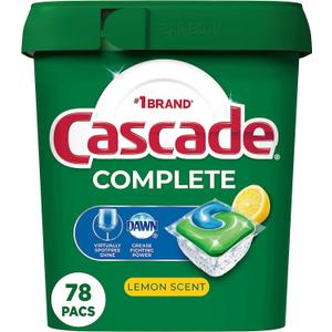 Cascade Complete Dishwasher Pods, Dishwasher Detergent, Lemon Scent ActionPacs, Cleaning Supplies, 78 Count Cascade Complete Dishwasher Pods, Dishwasher Detergent, Lemon Scent ActionPacs, Cleaning Supplies, 78 Count