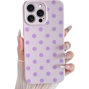 Skyseaco Compatible with iPhone 14 Pro Case Cute Polka Dot Phone Case Soft Slim TPU Shockproof Phone Cover Full Camera Protection for Women Girls - Purple