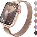 CTYBB for Apple Watch Band Series Ultra SE 8 7 6 5 4 3 2 1, Size: 42mm/44mm/45mm/49mm, Stainless Steel Slim & Thin Mesh Magnetic Clasp Strap Women and Girl Replacement Band for iWatch (A-Champagne Gold)